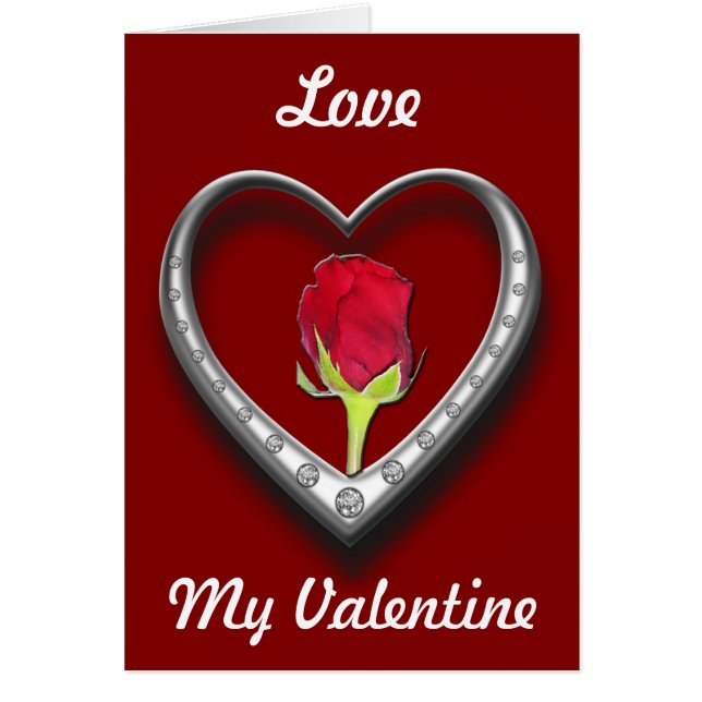 Silver Jewellery Valentine Heart with Red Rose (Front)