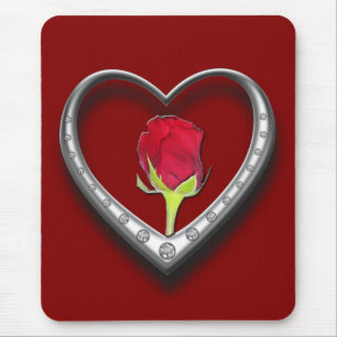 Silver Jewellery Valentine Heart with Red Rose Mouse Mat