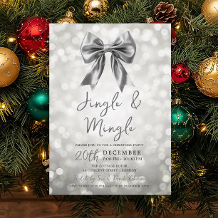 Silver Jingle Mingle Christmas Party Bow Bokeh Invitation