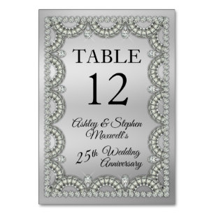 Silver Jubilee Diamond 25th Wedding Anniversary Table Number