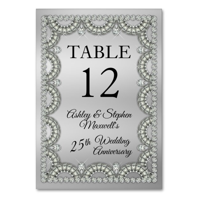 Silver Jubilee Diamond 25th Wedding Anniversary Table Number (Front)
