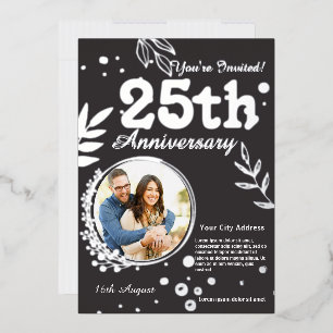 Silver Jubilee Hearts 25th Wedding Anniversary  Foil Holiday Card