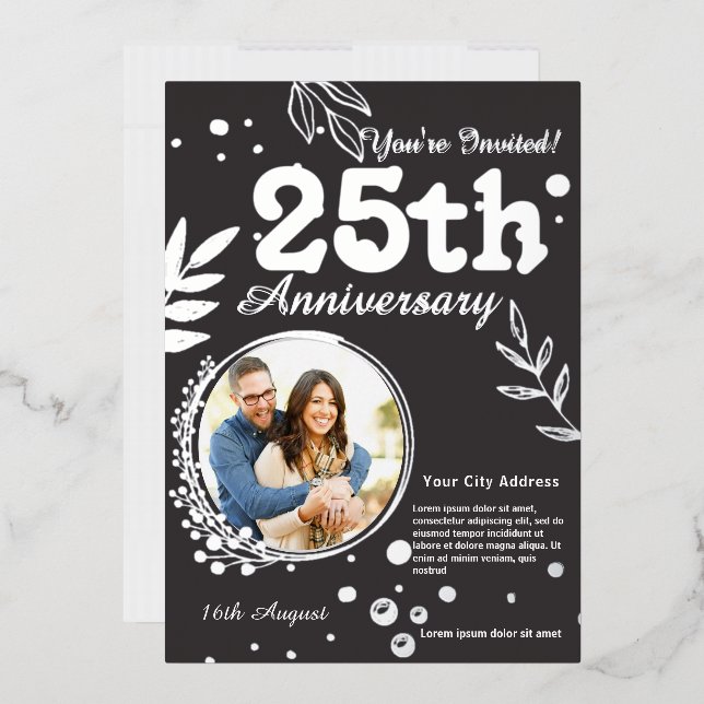 Silver Jubilee Hearts 25th Wedding Anniversary  Foil Holiday Card (Envelope)