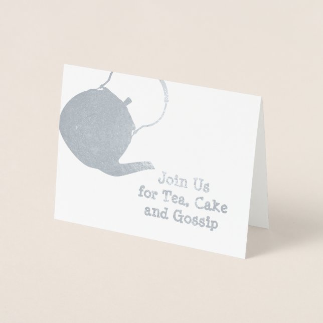 Silver Kettle - Afternoon Tea & Cakes Themed Foil Card (Front)