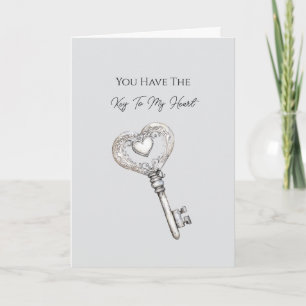 Silver Key To My Heart Love Card