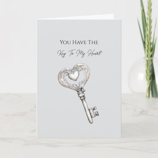 Silver Key To My Heart Love Card (Front)