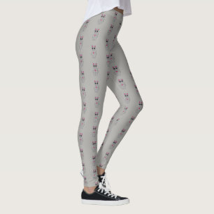 Silver Kitty Cat Cartoon Pattern on Light Grey Leggings