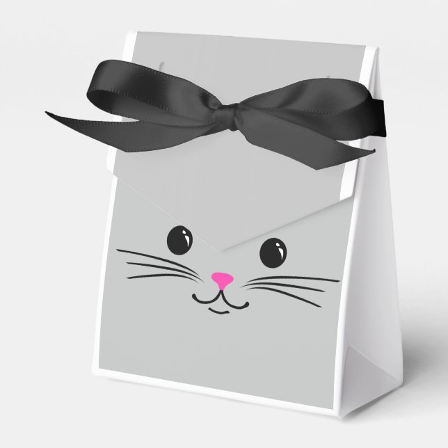 Silver Kitty Cat Cute Animal Face Design Favour Box (Front Side)