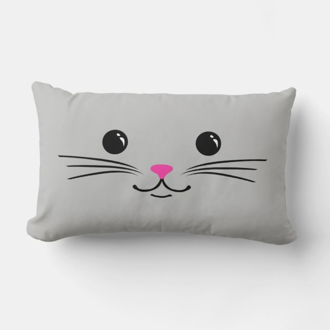 Silver Kitty Cat Cute Animal Face Design Lumbar Cushion (Front)