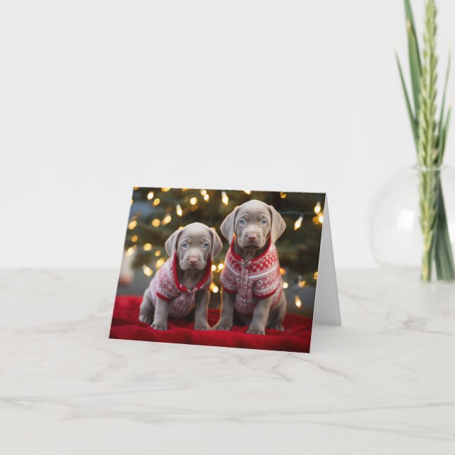 Silver Labrador Puppies Christmas Card (Front)