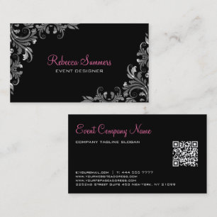Silver Lace Black Damasks Business Card