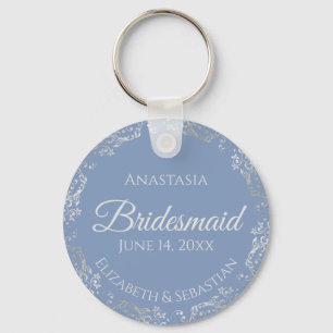 Silver Lace Bridesmaid Periwinkle Blue Wedding Key Ring