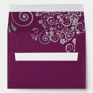 Silver Lace Cassis Purple Simple Elegant Wedding Envelope