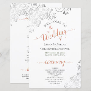Silver Lace Coral on White Budget Wedding Program