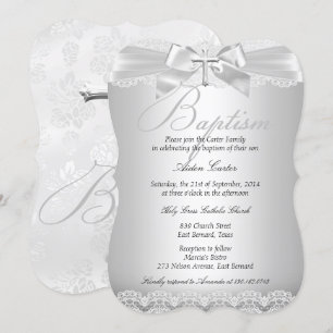 Silver Lace & Cross Baptism Boy or Girl 2 Invitation