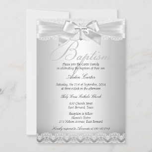 Silver Lace & Cross Baptism Boy or Girl 2 Invitation