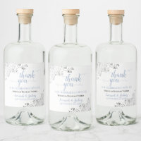 Silver Lace Dusty Blue on White Wedding Thank You