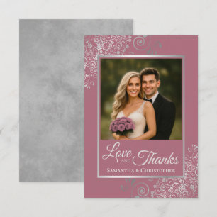 Silver Lace Dusty Rose Pink Love & Thanks Wedding Thank You Card
