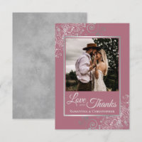 Silver Lace Dusty Rose Pink Love & Thanks Wedding