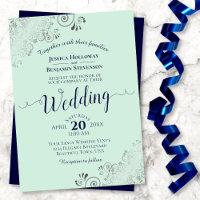 Silver Lace Elegant Neo Mint Green & Navy Wedding
