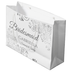 Silver Lace Elegant White Bridesmaid Wedding Large Gift Bag