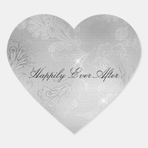 Silver Lace Floral Heart Sticker