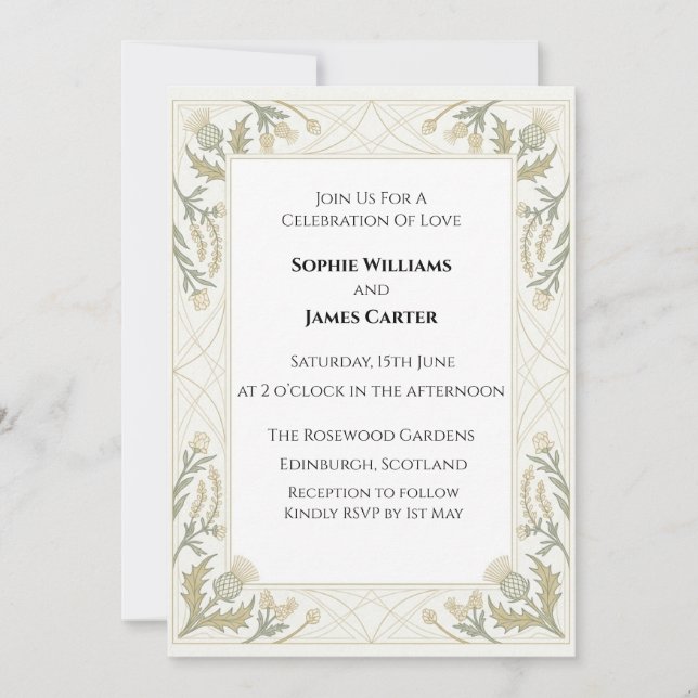 Silver Lace Floral Wedding Invitation (Front)