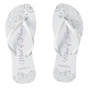Silver Lace & Lavender Maid of Honour Wedding Flip Flops
