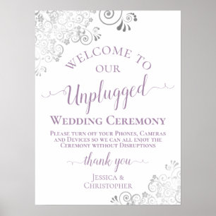 Silver Lace Lavender Unplugged Wedding Ceremony Poster