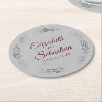 Silver Lace Magenta on Grey Elegant Wedding