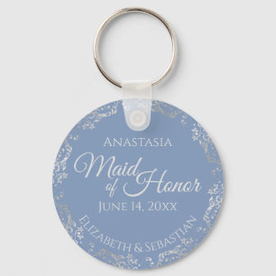 Silver Lace Maid of Honour Periwinkle Blue Wedding Key Ring