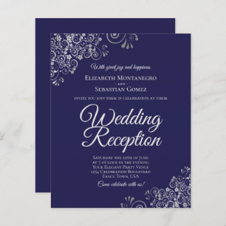 Silver Lace Navy Wedding Reception BUDGET Invite