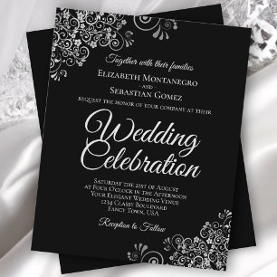 Silver Lace on Black BUDGET Wedding Invitation