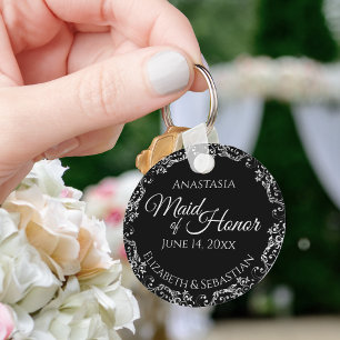 Silver Lace on Black Maid of Honour Wedding Key Ring