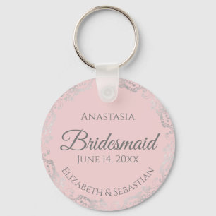 Silver Lace on Blush Pink Bridesmaid Wedding Key Ring