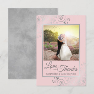 Silver Lace on Blush Pink Love & Thanks Wedding Thank You Card