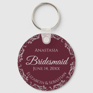 Silver Lace on Burgundy Bridesmaid Wedding Key Ring