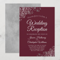 Silver Lace on Burgundy Elegant Wedding Reception