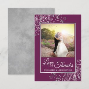 Silver Lace on Cassis Purple Love & Thanks Wedding Thank You Card