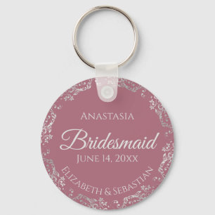 Silver Lace on Dusty Rose Pink Bridesmaid Wedding Key Ring
