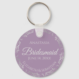 Silver Lace on Lavender Bridesmaid Wedding Key Ring