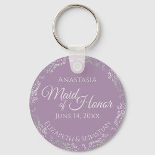 Silver Lace on Lavender Maid of Honour Wedding Key Ring