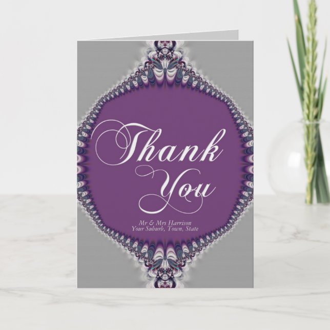 Silver Lace Purple Thank You Card (Front)
