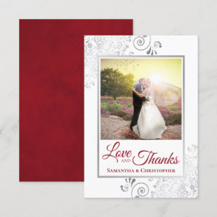 Silver Lace Red & White Love & Thanks Wedding Thank You Card