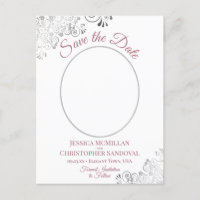 Silver Lace Rose White Wedding Save the Date Photo