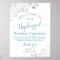 Silver Lace Teal Unplugged Wedding Ceremony White