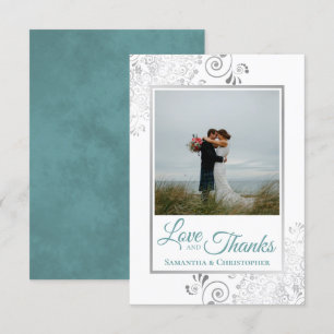 Silver Lace Teal & White Love & Thanks Wedding Thank You Card