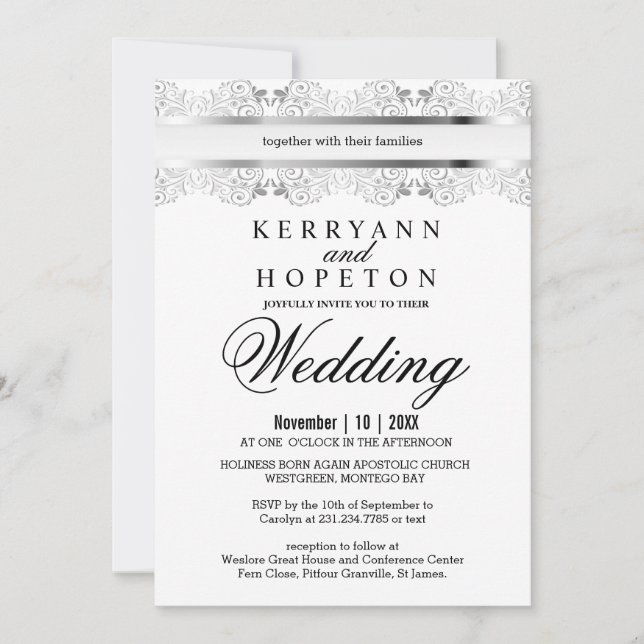 Silver Lace Wedding Design Invitation (Front)