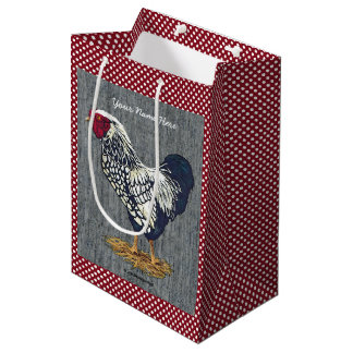 Silver Laced Wyandotte Rooster Barn Boards  Dots Medium Gift Bag