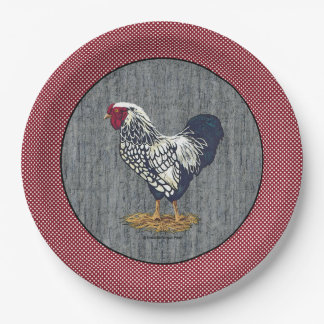 Silver Laced Wyandotte Rooster Barn Boards Dots Paper Plate
